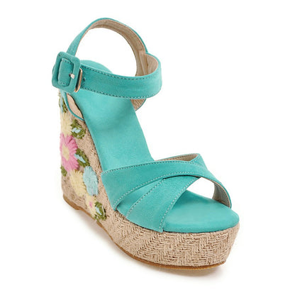 Women's Buckle Belt Open-toed Platform Wedge Sandals