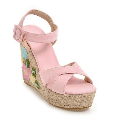 Women's Buckle Belt Open-toed Platform Wedge Sandals