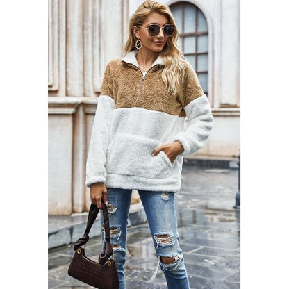 Women Leopard Print Stitching Turtleneck Tie-Dye Plush Sweatshirt