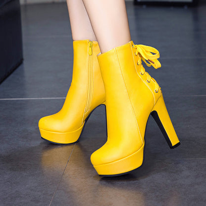 Lace Up High Heel Platform Short Boots for Woman 7149