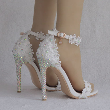 Women Rhinestone Ankle Strap Bridal Wedding Stiletto Heel Sandals