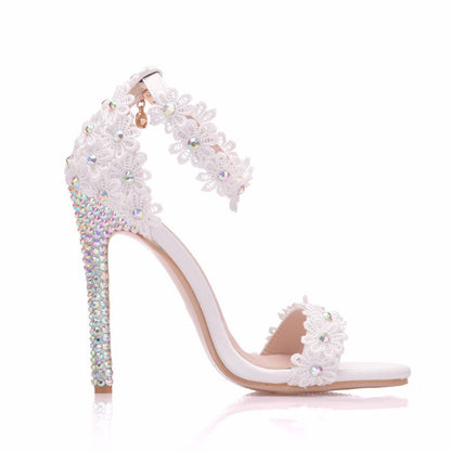 Women Rhinestone Ankle Strap Bridal Wedding Stiletto Heel Sandals