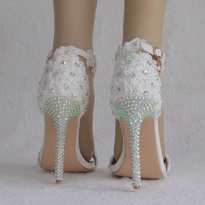 Women Rhinestone Ankle Strap Bridal Wedding Stiletto Heel Sandals