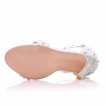 Women Rhinestone Ankle Strap Bridal Wedding Stiletto Heel Sandals