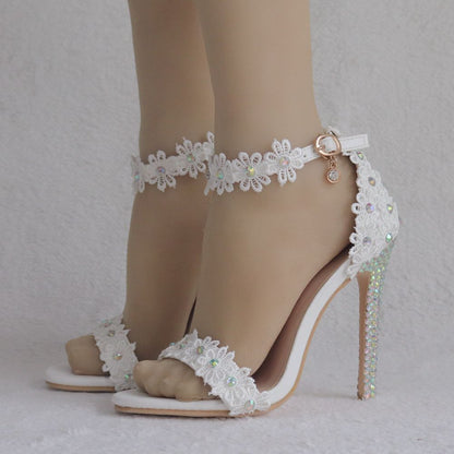 Women Rhinestone Ankle Strap Bridal Wedding Stiletto Heel Sandals