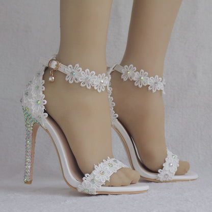 Women Rhinestone Ankle Strap Bridal Wedding Stiletto Heel Sandals