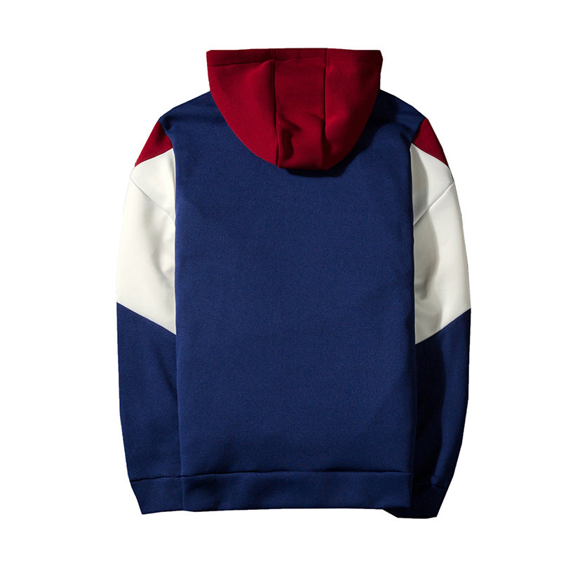 Men's Zipper Hooded Tricolor Stitched Coat Sweaters