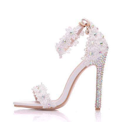 Women Rhinestone Ankle Strap Bridal Wedding Stiletto Heel Sandals