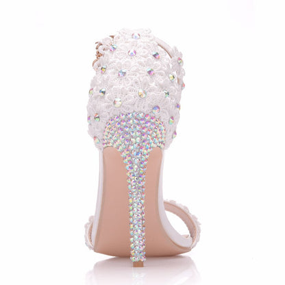 Women Rhinestone Ankle Strap Bridal Wedding Stiletto Heel Sandals