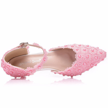 Women Lace Pointed Toe Mary Janes Wedding Sandals