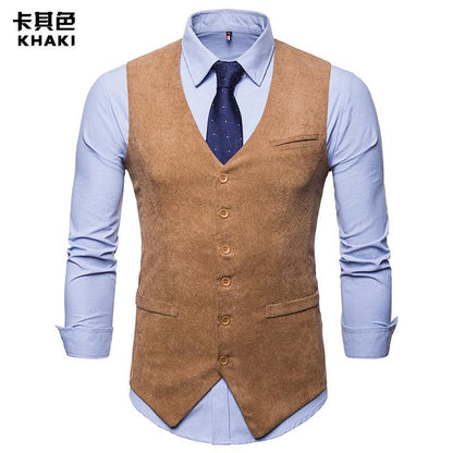 Men's Corduroy Single Breasted Tough Guy Suit Vest