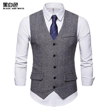 Men's Woollen Single Breasted Tough Guy Suit Vest