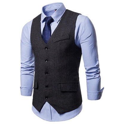 Men's Woollen Single Breasted Tough Guy Suit Vest