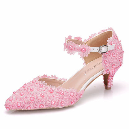 Women Lace Pointed Toe Mary Janes Wedding Sandals