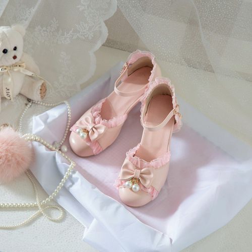 Women's Lace Bow Tie Mary Jane Mid Heels Sandals