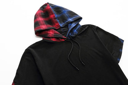 Men's Fashion Hip-Hop Hooded Short Sleeves Flannel T-shirt