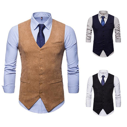 Men's Corduroy Single Breasted Tough Guy Suit Vest