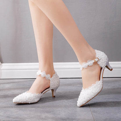 Women Lace Pointed Toe Mary Janes Wedding Sandals