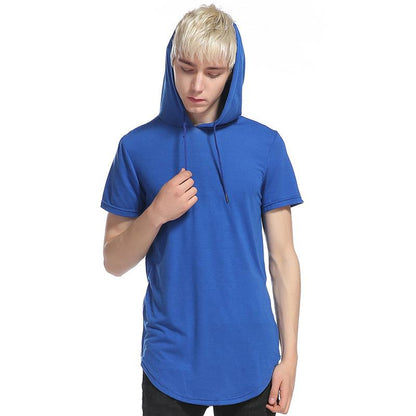 Men's Hip-Hop Street Style Double Zipper Long Hooded Short Sleeves T-shirt