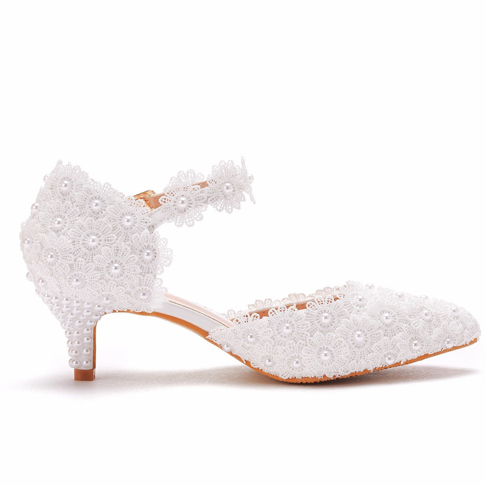 Women Lace Pointed Toe Mary Janes Wedding Sandals