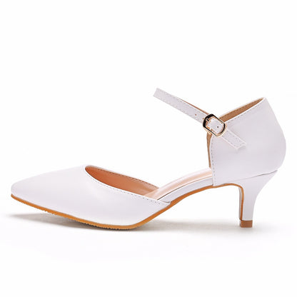 Women Pointed Toe Mary Janes Middle Heel Wedding Sandals