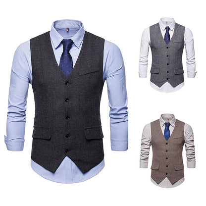 Men's Woollen Single Breasted Tough Guy Suit Vest