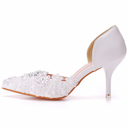 Women Rhinestone Lace Wedding Pointed Toe Stiletto Heel Sandals