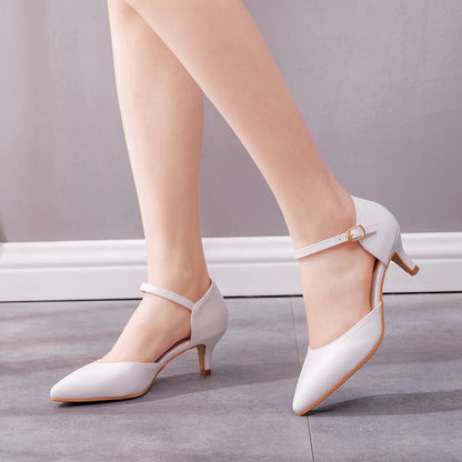 Women Pointed Toe Mary Janes Middle Heel Wedding Sandals