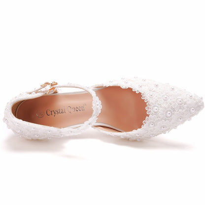 Women Lace Pointed Toe Mary Janes Wedding Sandals