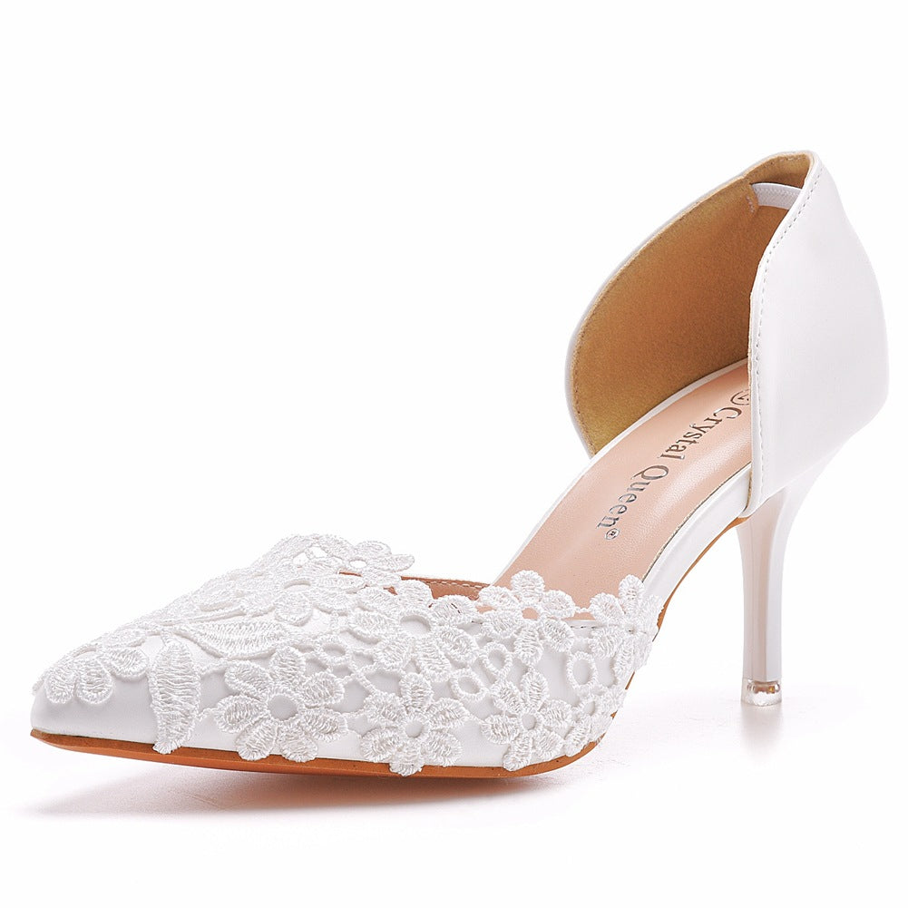 Women Lace Wedding Stiletto Heel Pointed Toe Sandals