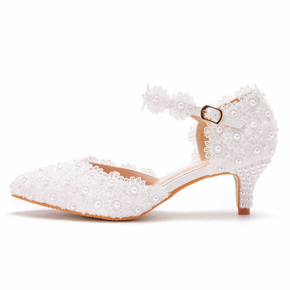 Women Lace Pointed Toe Mary Janes Wedding Sandals