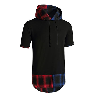 Men's Fashion Hip-Hop Hooded Short Sleeves Flannel T-shirt