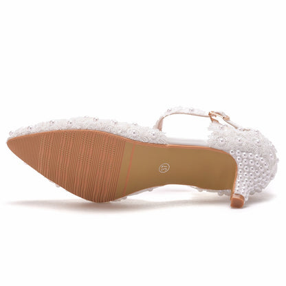 Women Lace Pointed Toe Mary Janes Wedding Sandals