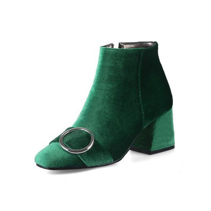 Square Toe Zipper Women High Heels Short Boots