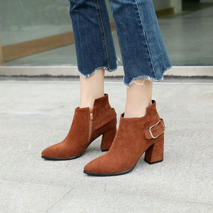 Women Zipper High Heels Short Boots