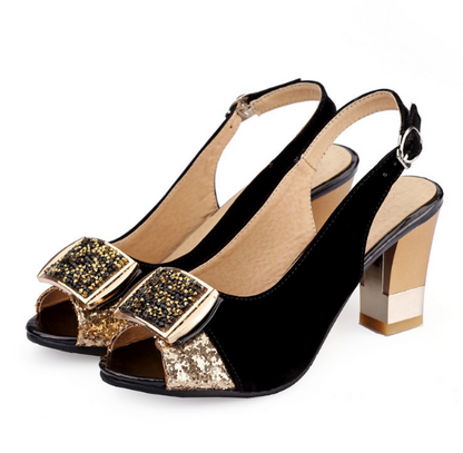 Sequin Women Chunky Heel Pumps High Heels Sandals