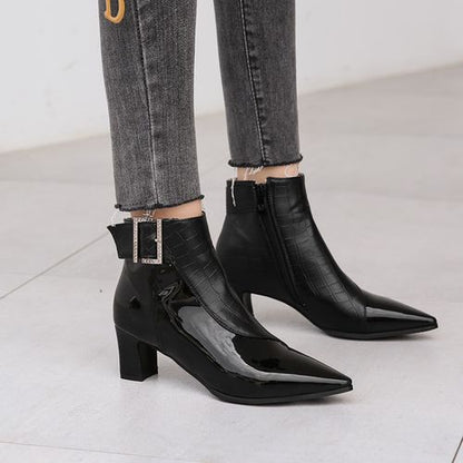 Pointed Toe Rhinestone Women's High Heeled Ankle Boots