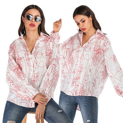 Medium-length Print Casual Spring Loose Show Thin Women Blouses