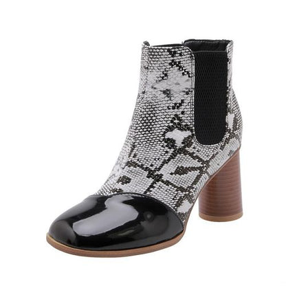 Women Snake-print High Heels Short Boots