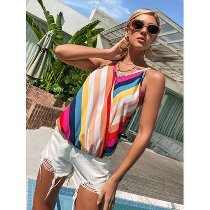 Womens Rainbow Strap V-neck Top