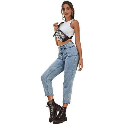 Retro Fashion Washable High Waist Denim Long Women Jeans