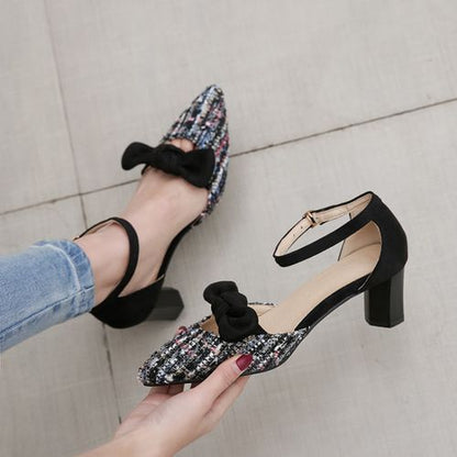 Women Bow Tie High Heel Chunky Sandals