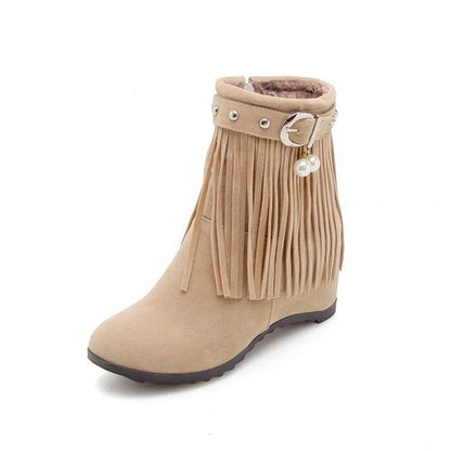 Women Tassel Wedges Heels Short Boots