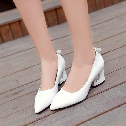 Women Pearl High Heeled Chunky Heels Pumps