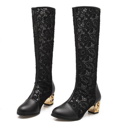 Women High Heels Cutout Tall Boots