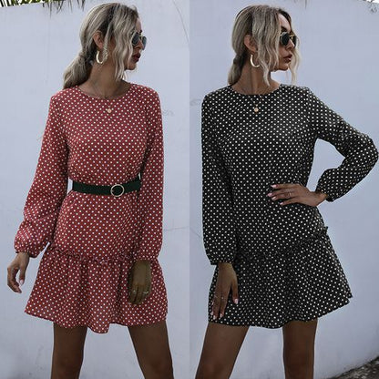 Women Polka Dot Print Long Sleeved Dress