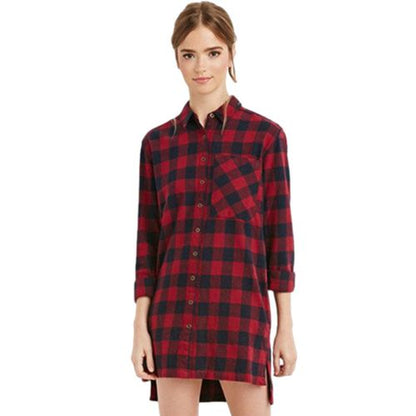 Casual Plaid Spring Slimming Straight Cylinder Medium Long Women Blouses