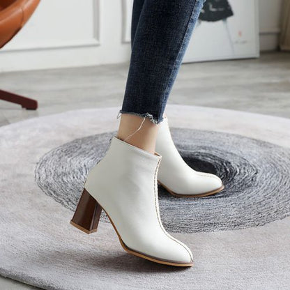 Round Toe Women's High Heeled Ankle Boots