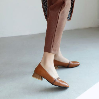 Women Belt Mid Heel Chunky Pumps