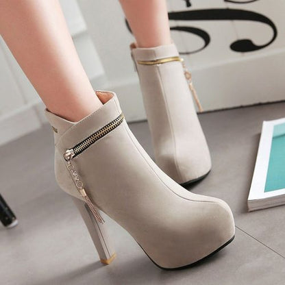 Women's Zipper High Heels Platform Short Boots